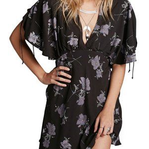 Free People Women's Melanie Night Combo Black Purple Floral V-Neck Mini Dress 2